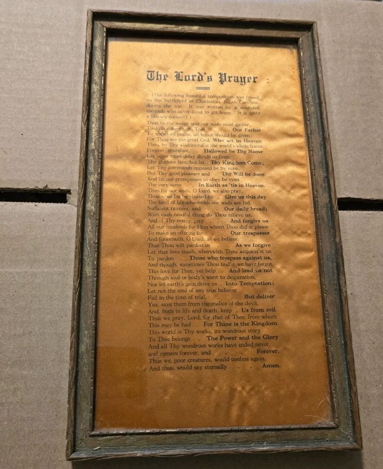 Late 1800s The Lord’s Prayer Found On Civil War Battlefield 9.5 X 5.5 On Satin Late 1800s The Lord’s Prayer Found On Civil War Battlefield 9.5 X 5.5 On Satin