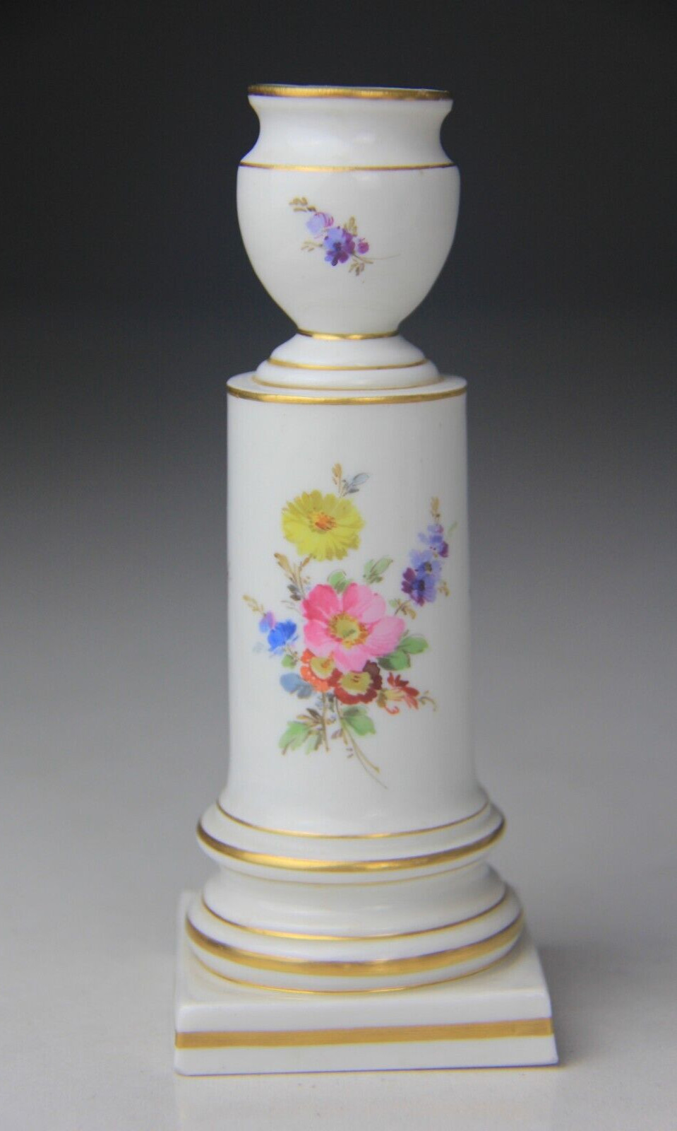 Early 19th C. Meissen Hand Painted Floral Candle Stick w/ Gold Trims