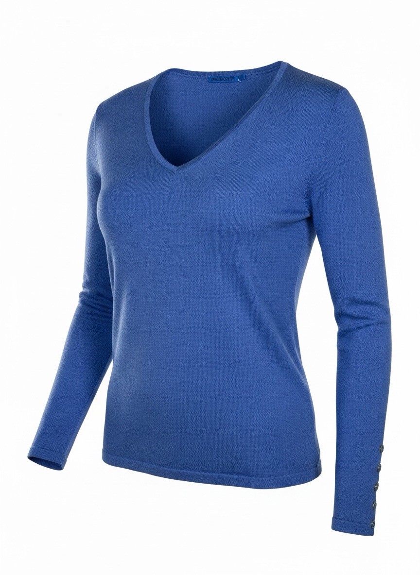 J Mclaughlin Medium V-Neck Pullover Stretch Long Sleeve Blue Button Slv Sweater