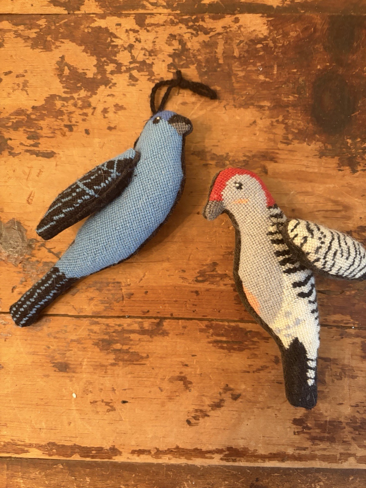 Handmade Needlepoint Birds With Velvet Backing 