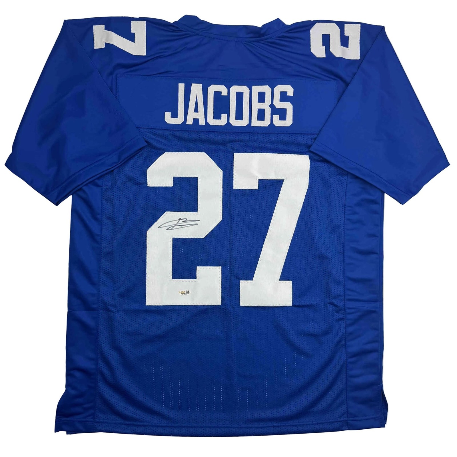 Autographed/Signed Brandon Jacobs New York Blue Jersey Beckett BAS COA Autographed/Signed Brandon Jacobs New York Blue Jersey Beckett BAS COA