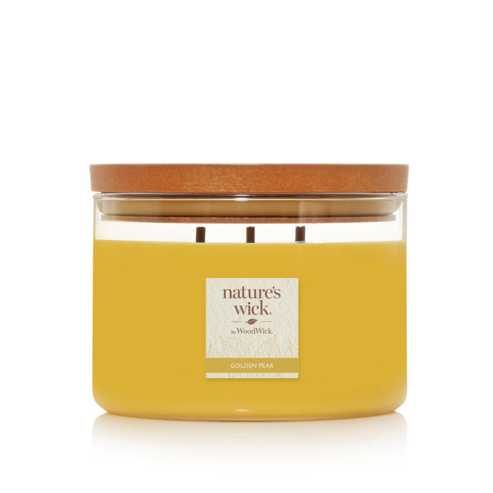 Nature’s Wick Golden Pear 18 oz 3-Wick Crackling Candle WoodWick Brand New HTF