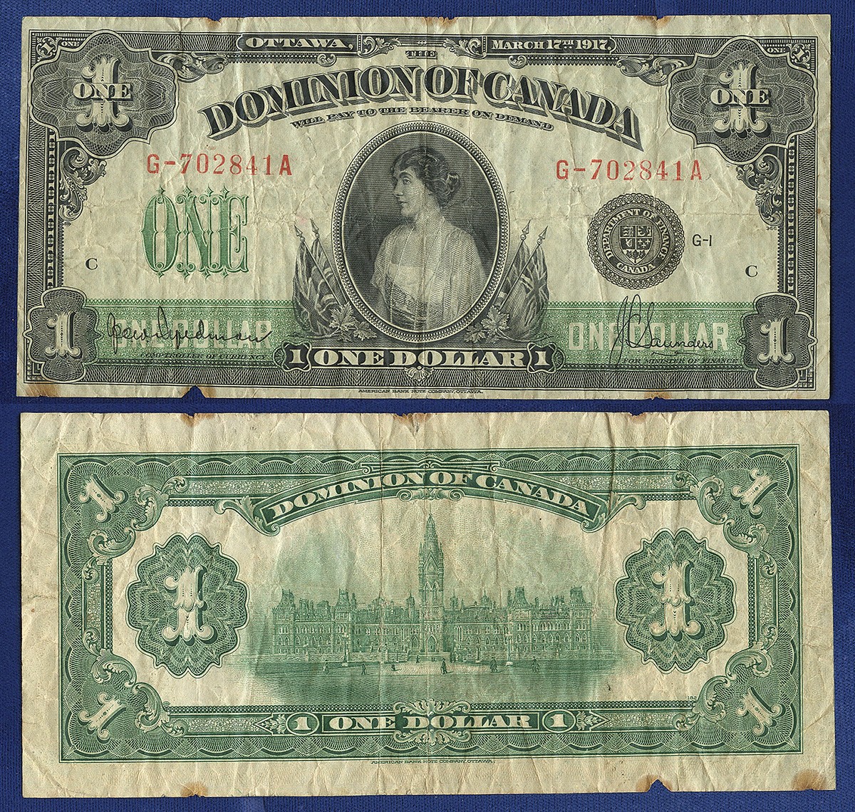 CANADA 1 DOLLAR 1917 Patricia Ramsey Princess Hyndman & Saunders VERY FINE CANADA 1 DOLLAR 1917 Patricia Ramsey Princess Hyndman & Saunders VERY FINE
