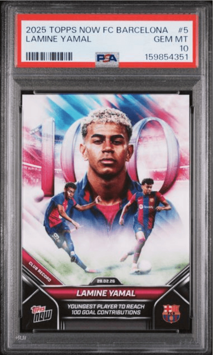 Graded 2025 Topps Now FC Barcelona Lamine Yamal #5 Soccer Card PSA 10 Graded 2025 Topps Now FC Barcelona Lamine Yamal #5 Soccer Card PSA 10