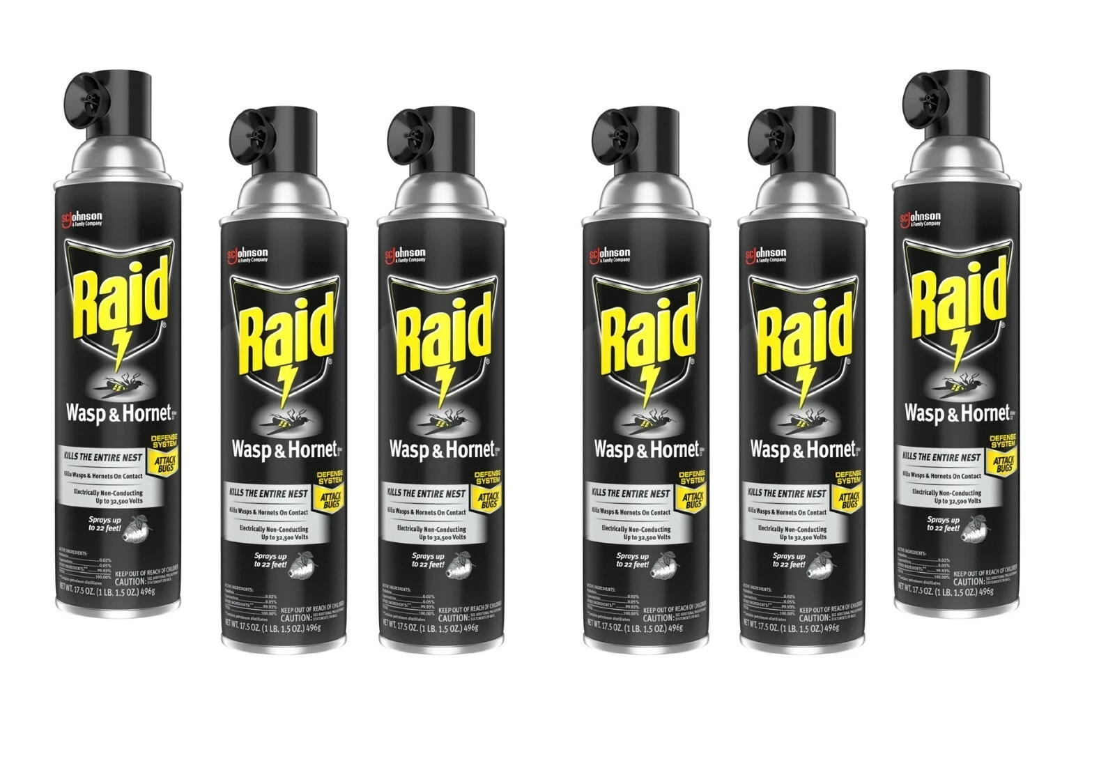 6 Pack Raid Wasp & Hornet Spray Killer 33 Outdoor Use 22 Feet 17.5 oz Each Can