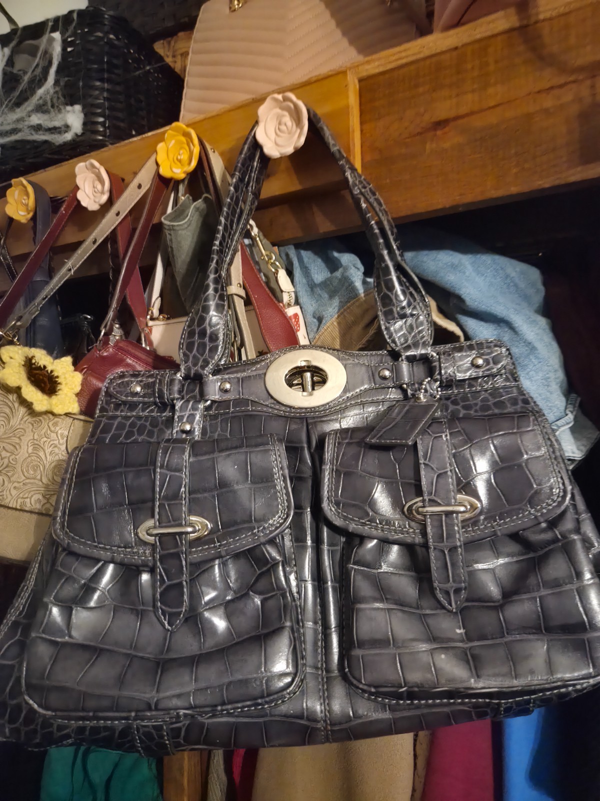 Coach Vintage Croc Embossed XL Grey