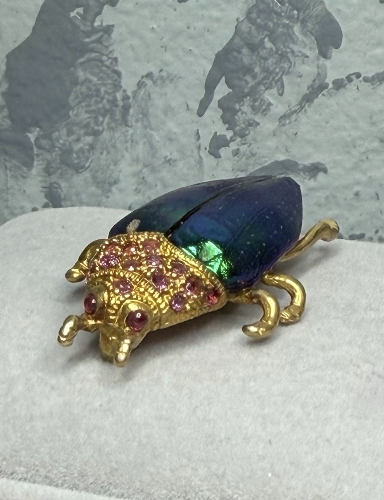Egyptian Scarab Beetle 1CT Natural Red Ruby Brooch/Pendant 18K Gold Plated 