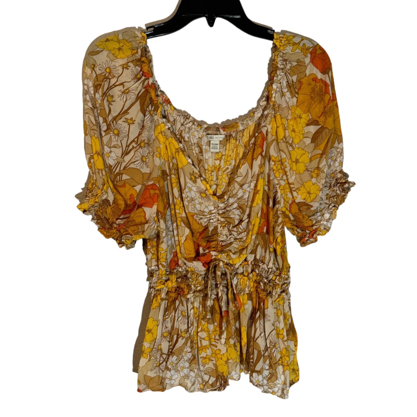 Cato Floral Peasant Blouse Women\'s 18/20W Yellow & Orange 100% Rayon
