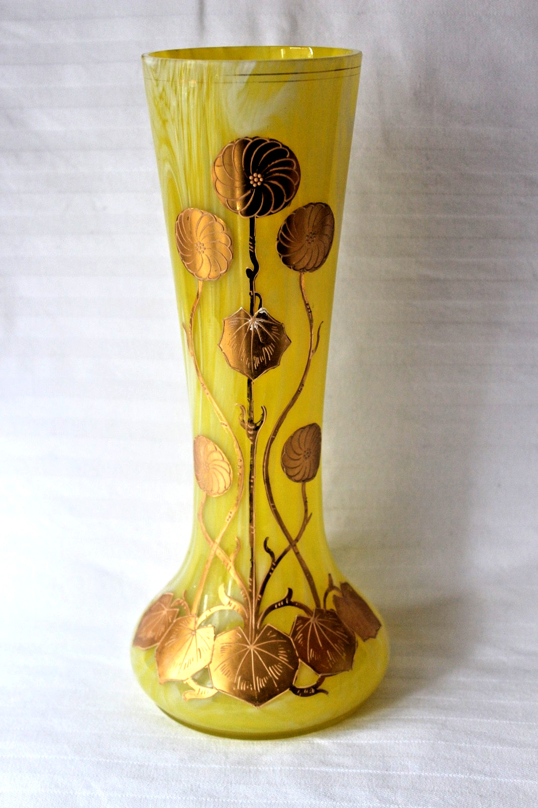 Antique Bohemian Josef Riedel Harrach Art Nouveau marbled glass vase 1900-1905