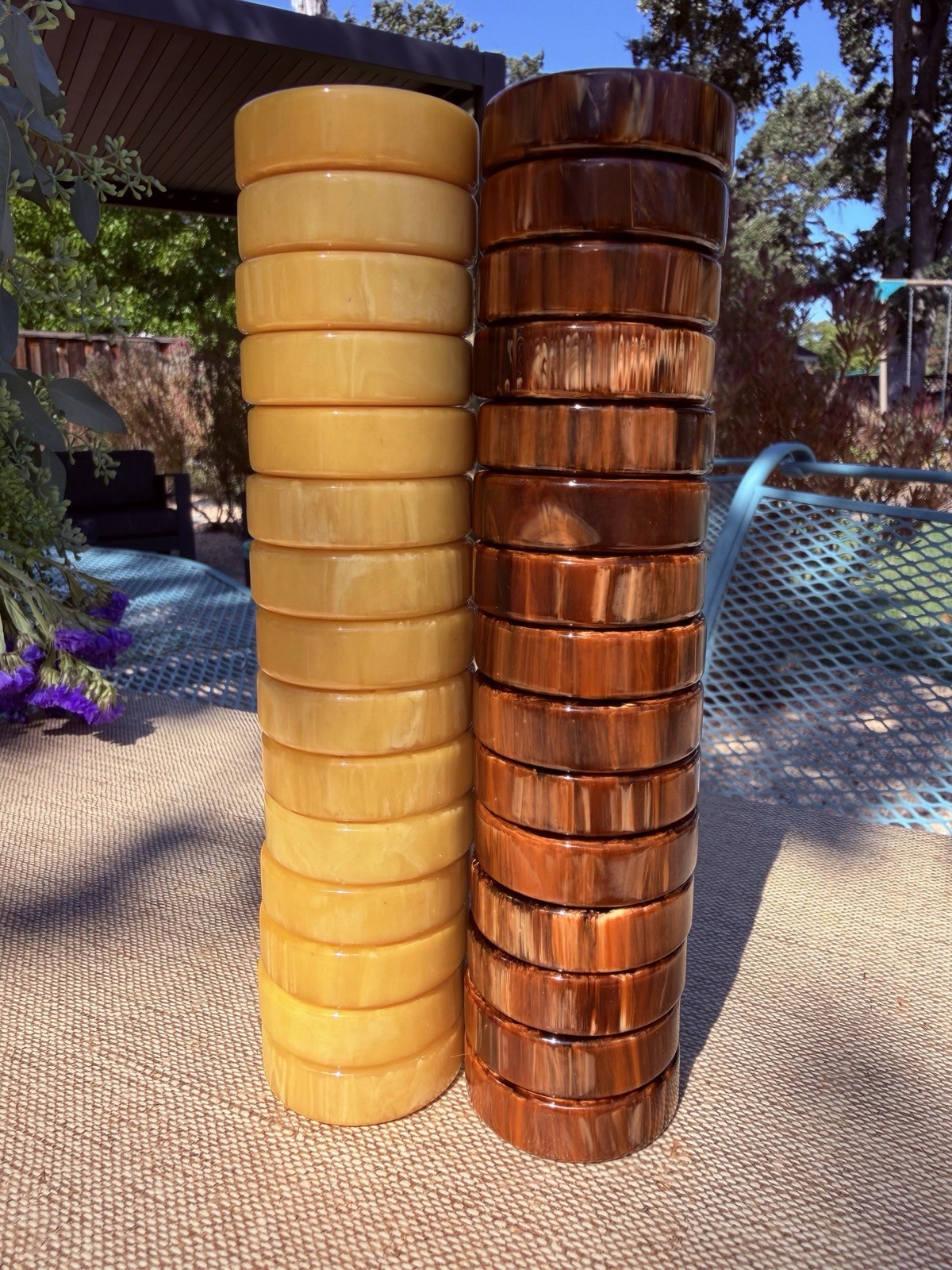 VTG Bakelite Backgammon Set Butterscotch Swirl Brown Large Set Of 30