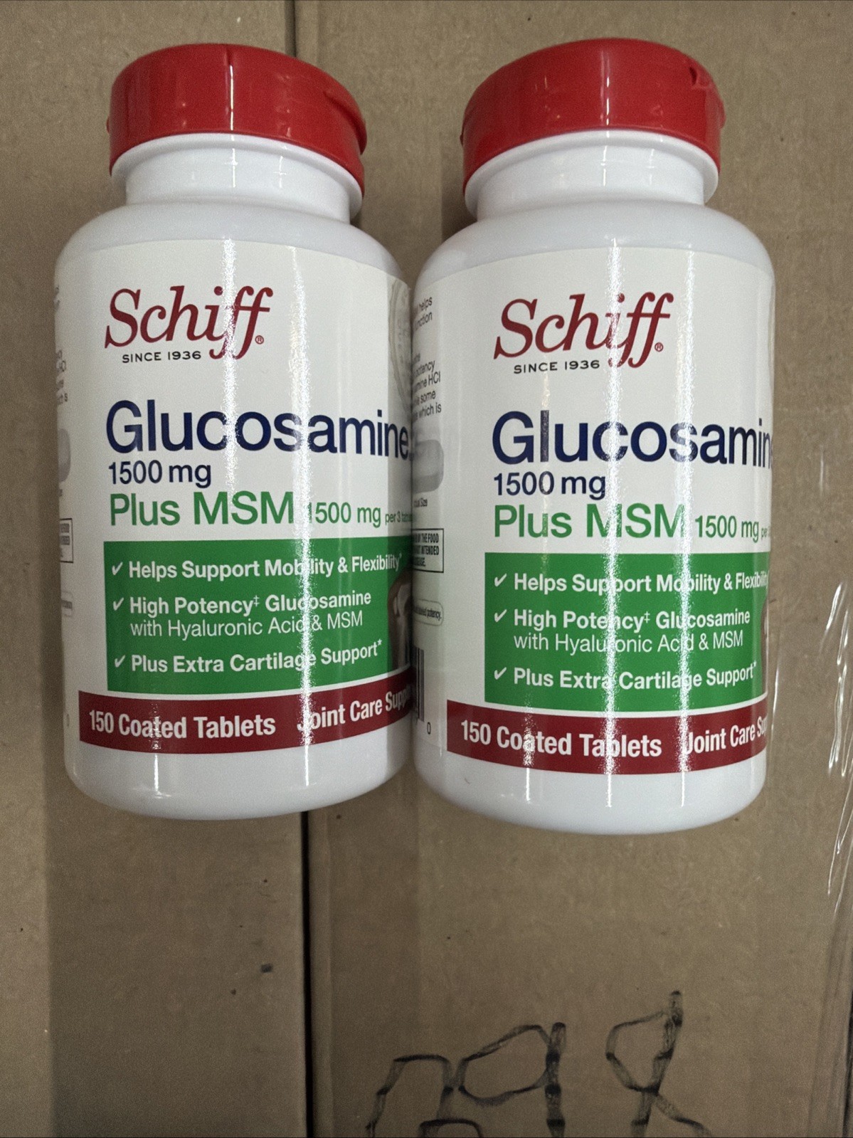 2 Pack: Schiff Glucosamine 1500mg + MSM 150 Tablets ea (Exp 11/26)