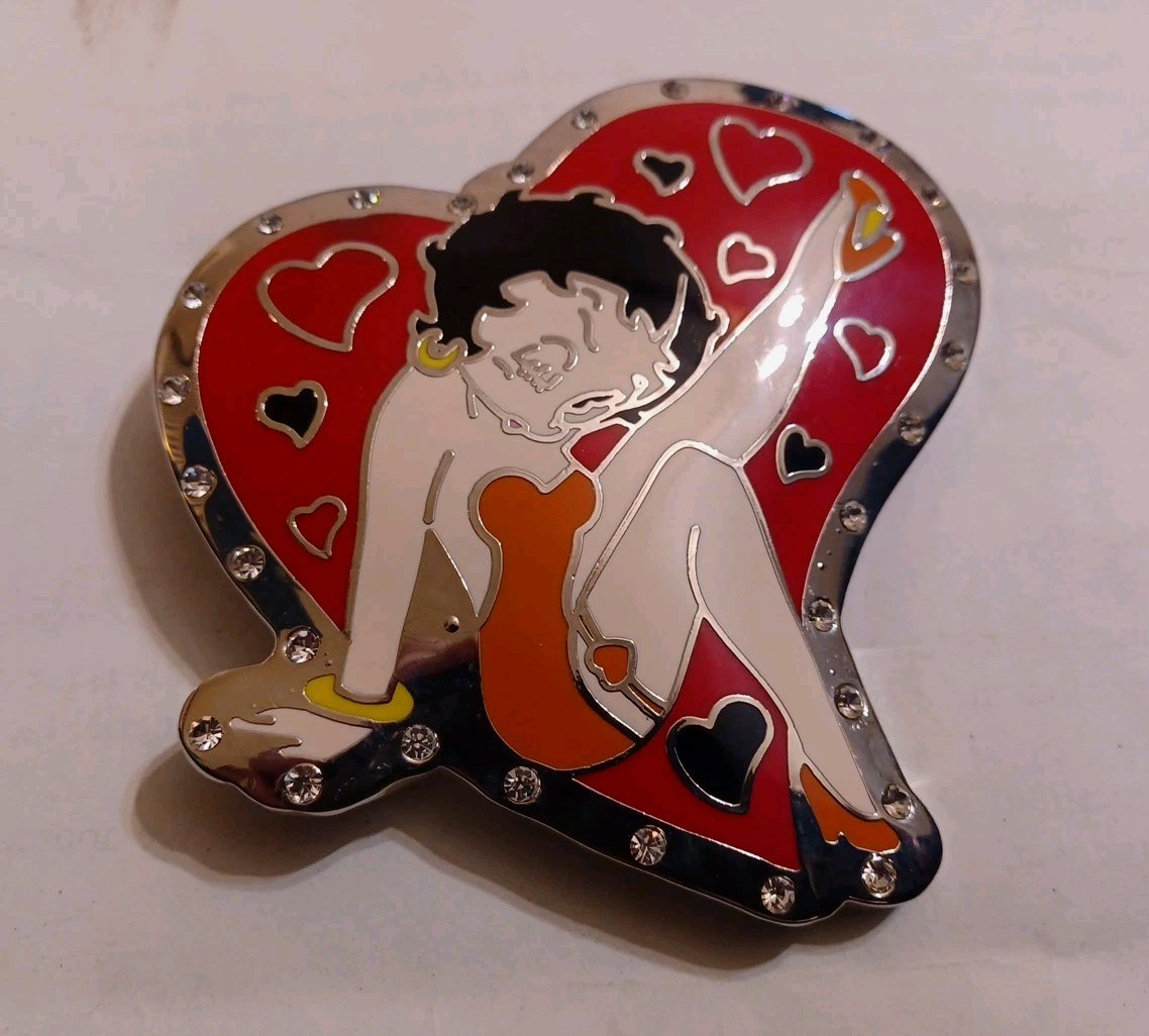 BETTY BOOP HEART SHAPED RHINESTONE BELT BUCKLE