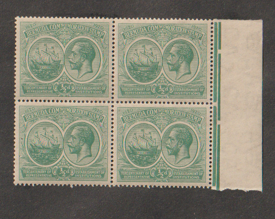 Bermuda KGVI SG60 1/2d green block of 4 MH