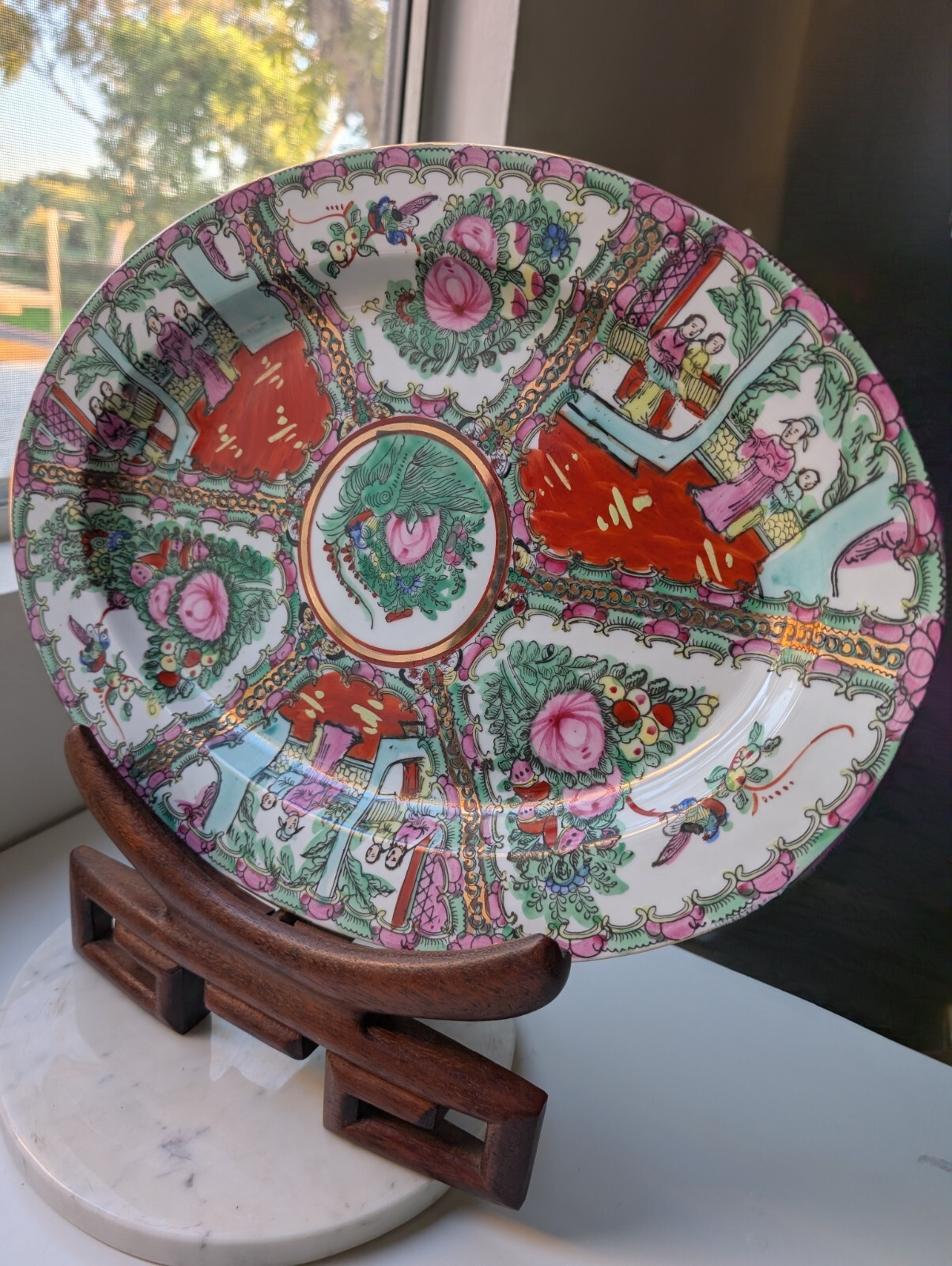 Vintage Four Panel Rose Medallion Japanese Porcelain Floral Oval Handpainted Vintage Four Panel Rose Medallion Japanese Porcelain Floral Oval Handpainted