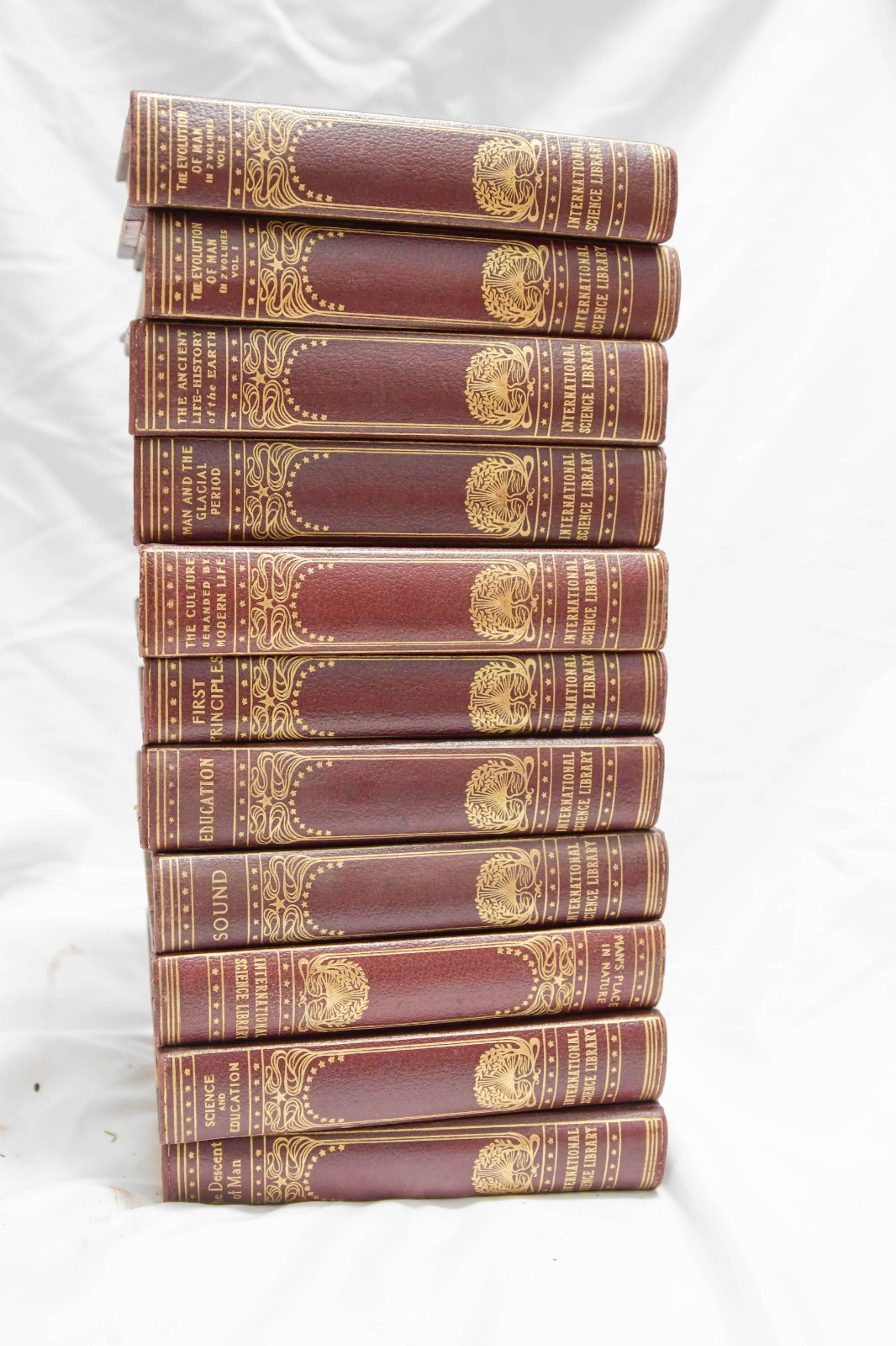 Set of 11- ~1900 Antique International Science Library books w/gold top edge