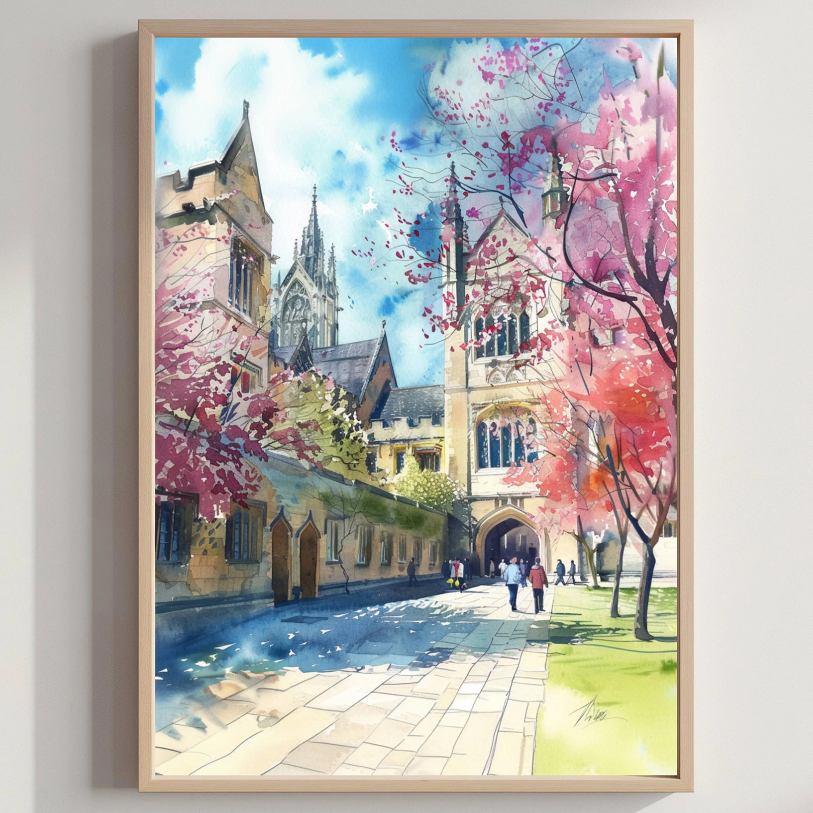 Oxford University England Watercolor: United Kingdom Travel Art Poster