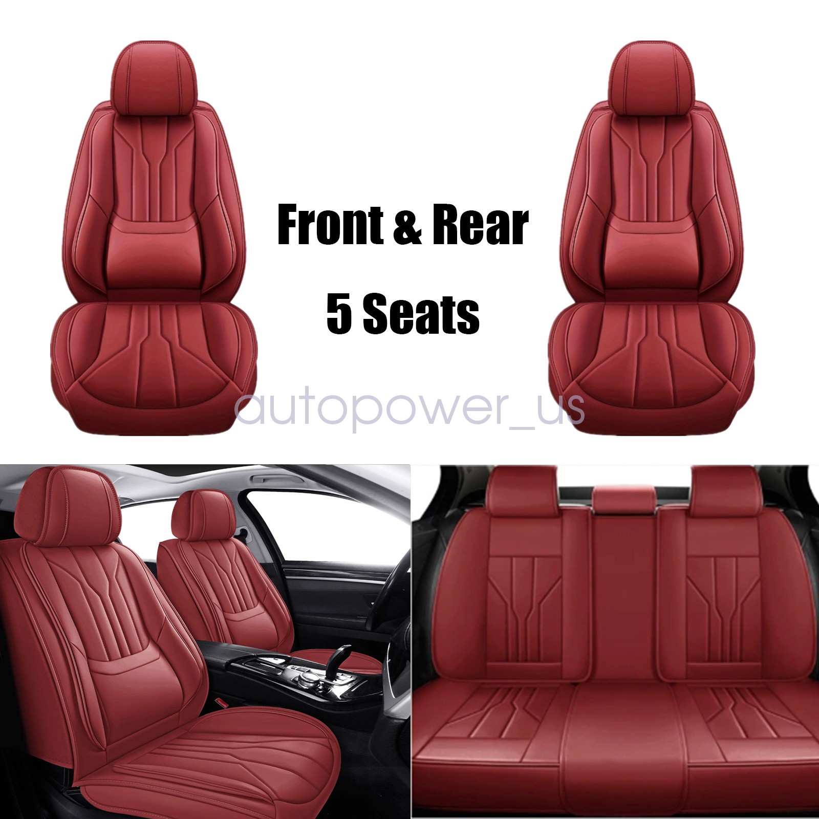 For Honda Civic Car Seat Covers 5-Seat Full Set Front + Rear Cushion PU Leather