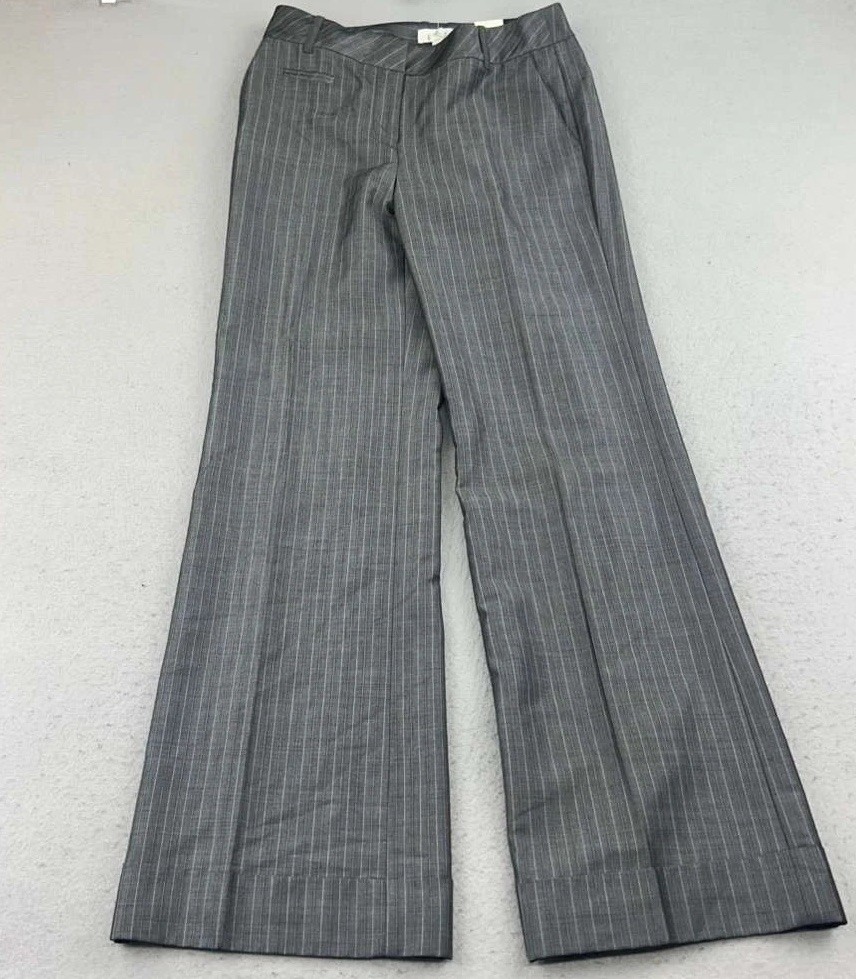 Loft Ann Pants Womens 2 Gray Striped Flared Cuffed Leg NWT Loft Ann Pants Womens 2 Gray Striped Flared Cuffed Leg NWT