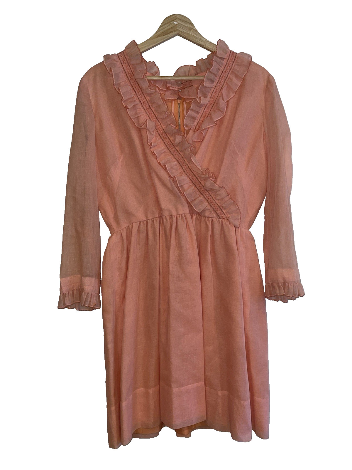 Vintage 70s Dress Peach/Pink S-M* Babydoll Disco Retro Sheer Long Sleeve Vintage 70s Dress Peach/Pink S-M* Babydoll Disco Retro Sheer Long Sleeve
