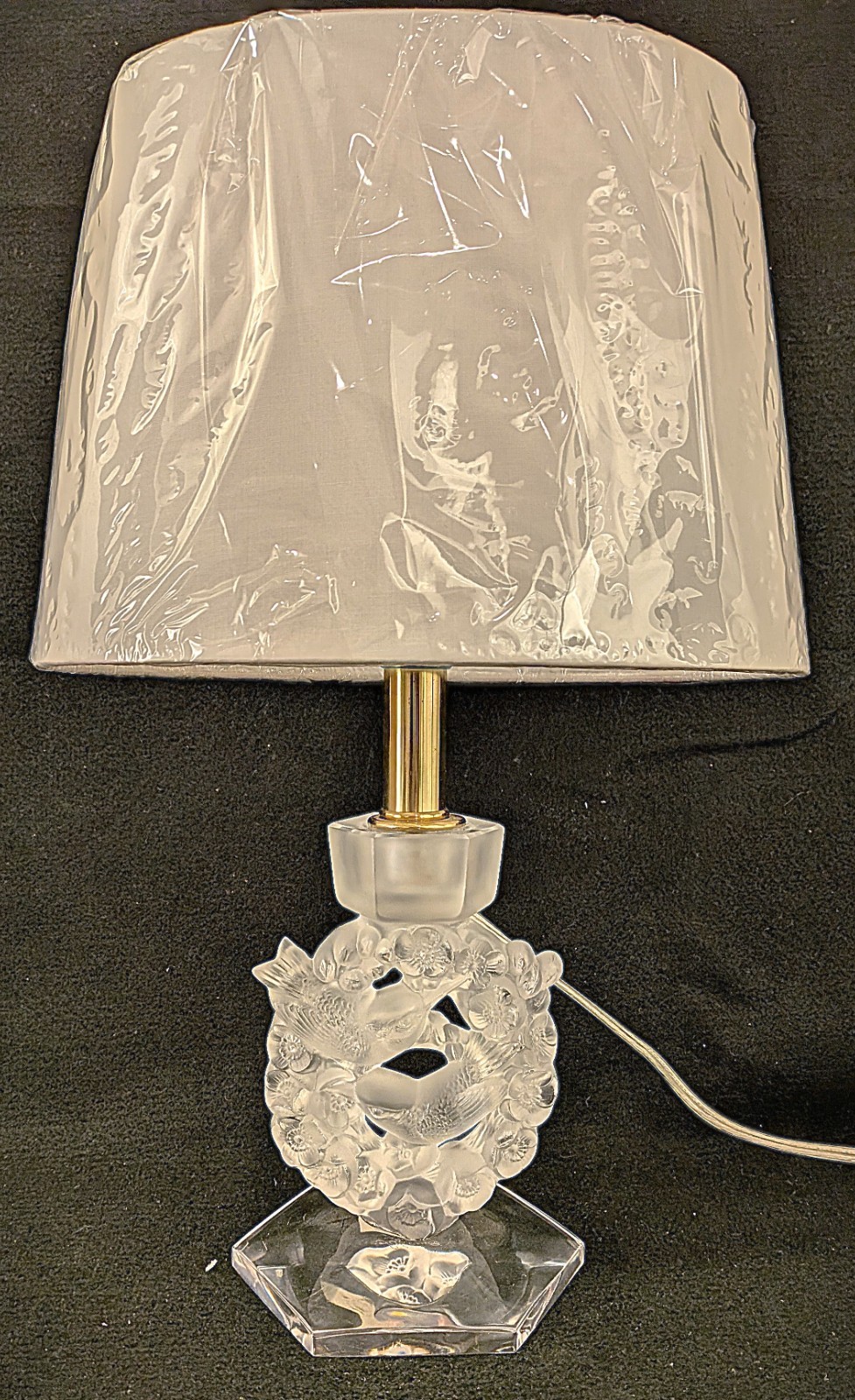 Vintage LALIQUE FRANCE Crystal Bird Table Lamp