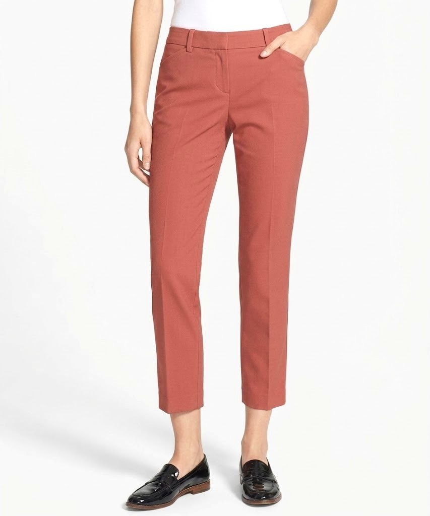 NWT Theory Izelle S in Melon Sevona Stretch Wool Straight Crop Pants 2