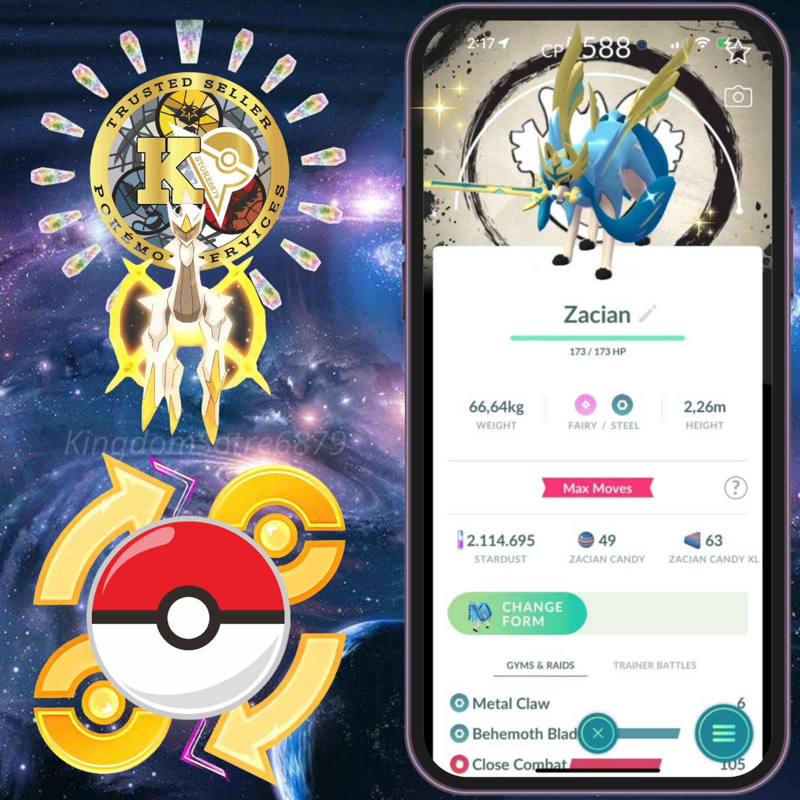 Shiny Crowned Forms : Zacian & Zamazenta —Level 50 3 Moves—Background —Digital♻️