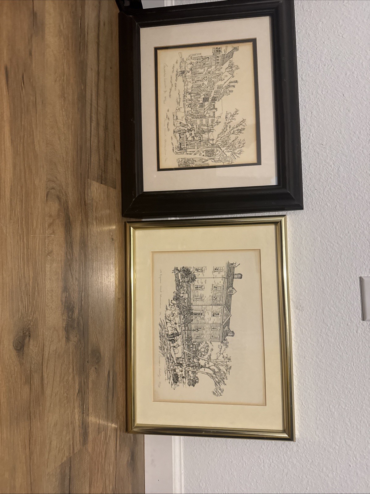 Pair Vintage Alexandria VA Framed Prints Lee Boyhood Home & Prince St Signed Set