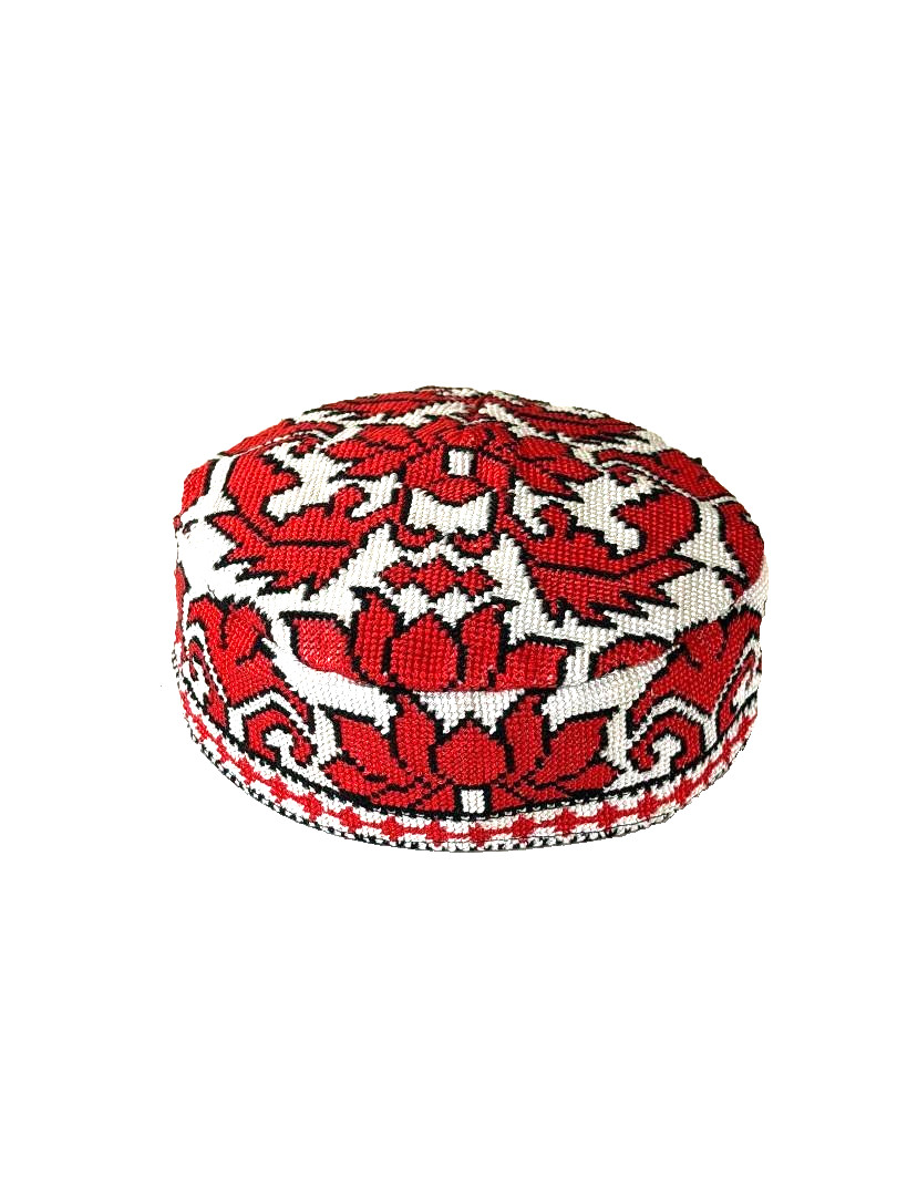 UZBEK IROQI TRIBAL HAND EMBROIDERED SILK HAT - APPROX 22.5  -  MEDIUM
