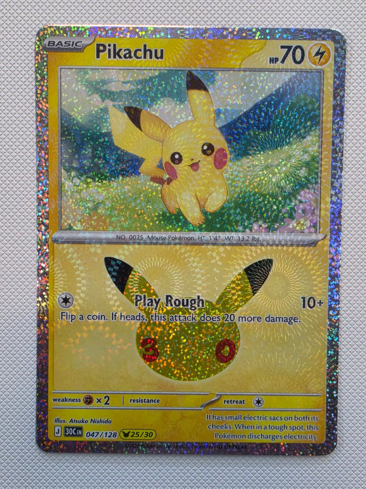 Pikachu 047/128 25/30 30th Celebration Pokemon TCG English Holo 30th Celebration Pikachu 047/128 25/30 30th Celebration Pokemon TCG English Holo 30th Celebration
