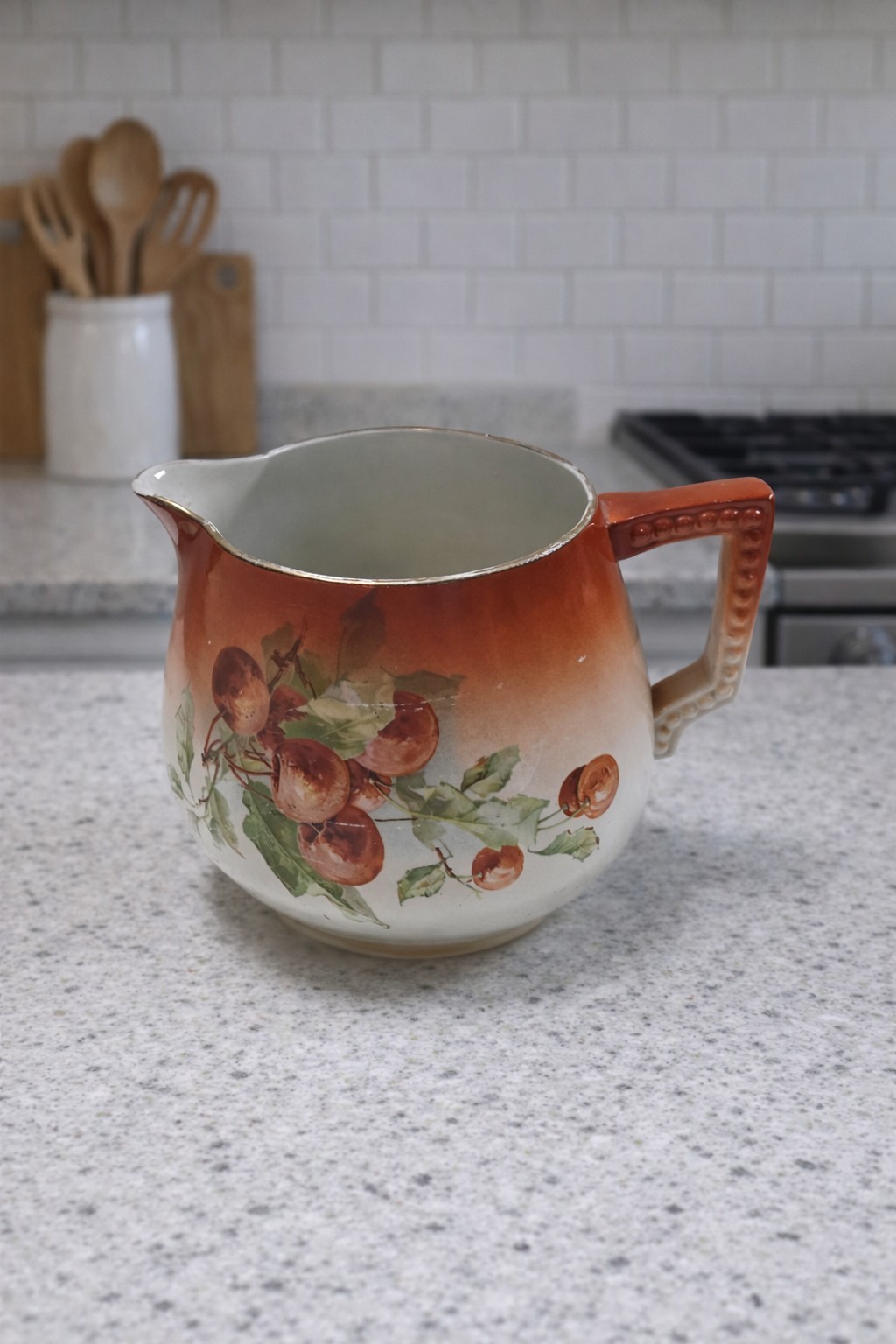 Antique Early 1900s Lemonade Pitcher Planter Hand Painted Cherries