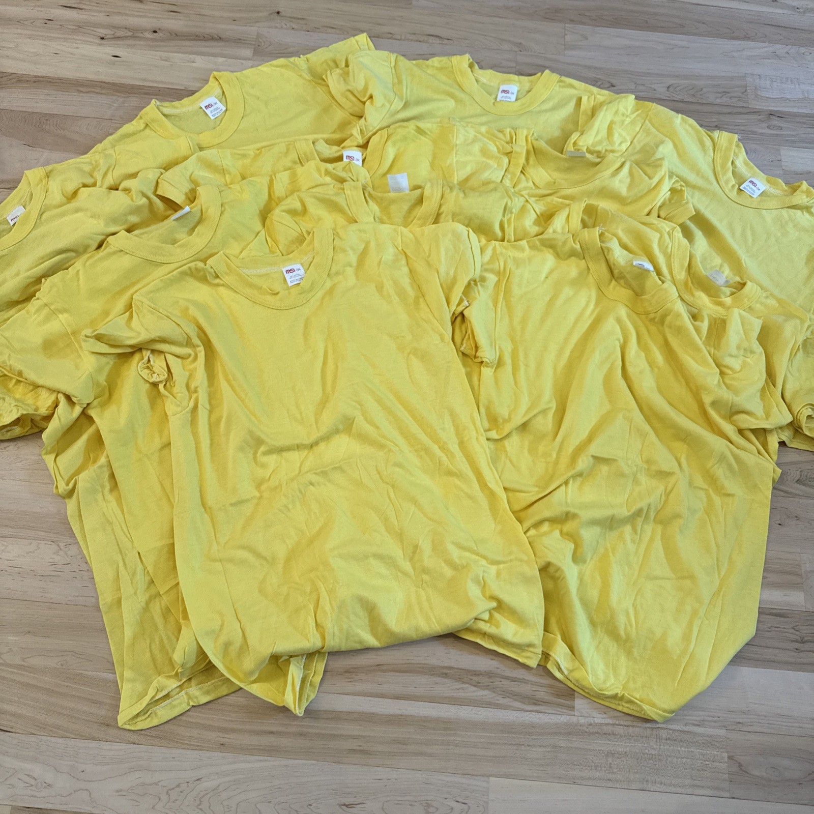 NOS-70s Single Stitch Blank Yellow T-Shirt Tee-Lot Of 12-New-Vintage-Unisex NOS-70s Single Stitch Blank Yellow T-Shirt Tee-Lot Of 12-New-Vintage-Unisex