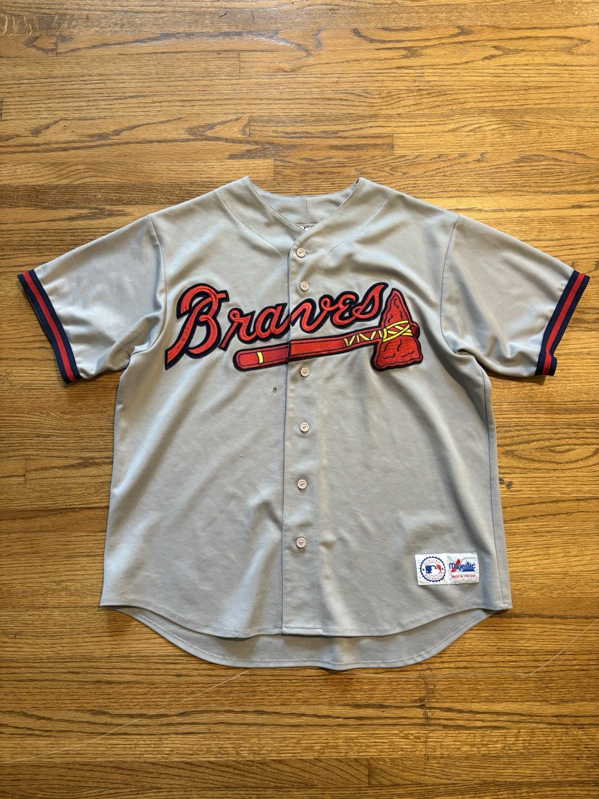 Vintage Made in USA Majestic Athletic Atlanta Braves Gray Baseball Jersey Size L
