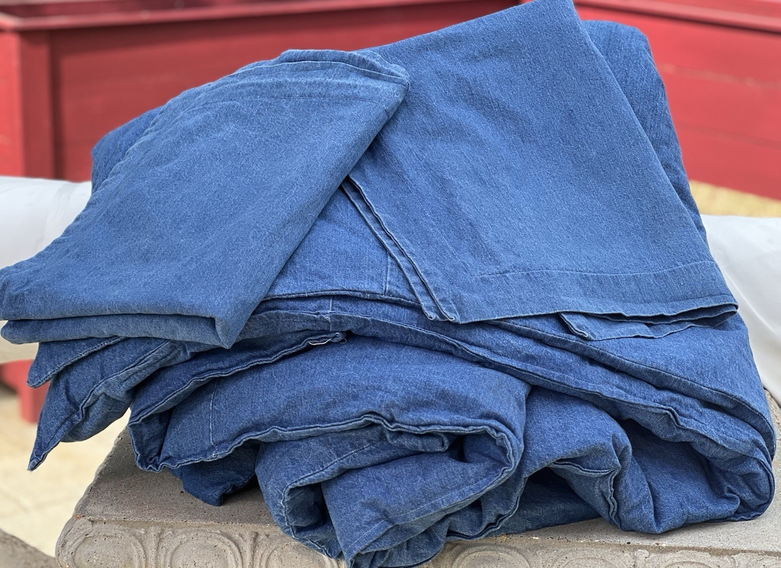 Crown Crafts Heavy Denim Queen Comforter 3pc Set Stonewashed Medium Blue EUC HTF