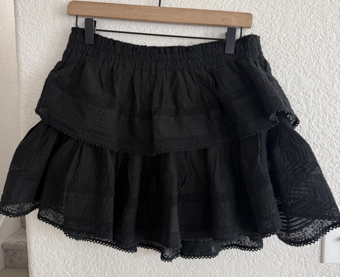 LoveShackFancy Ruffle Mini Heritage Skirt Black Size XL MSRP $225 NWT LoveShackFancy Ruffle Mini Heritage Skirt Black Size XL MSRP $225 NWT