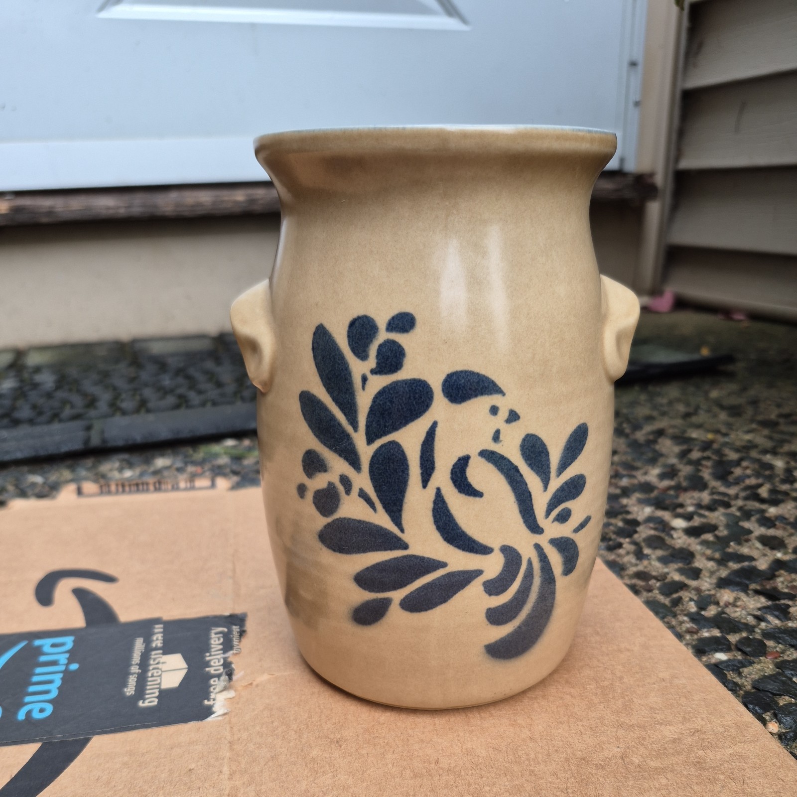 Vintage Pfaltzgraff Folk Art with Bird Open Crock/Utensil Holder 7\ Vintage Pfaltzgraff Folk Art with Bird Open Crock/Utensil Holder 7\