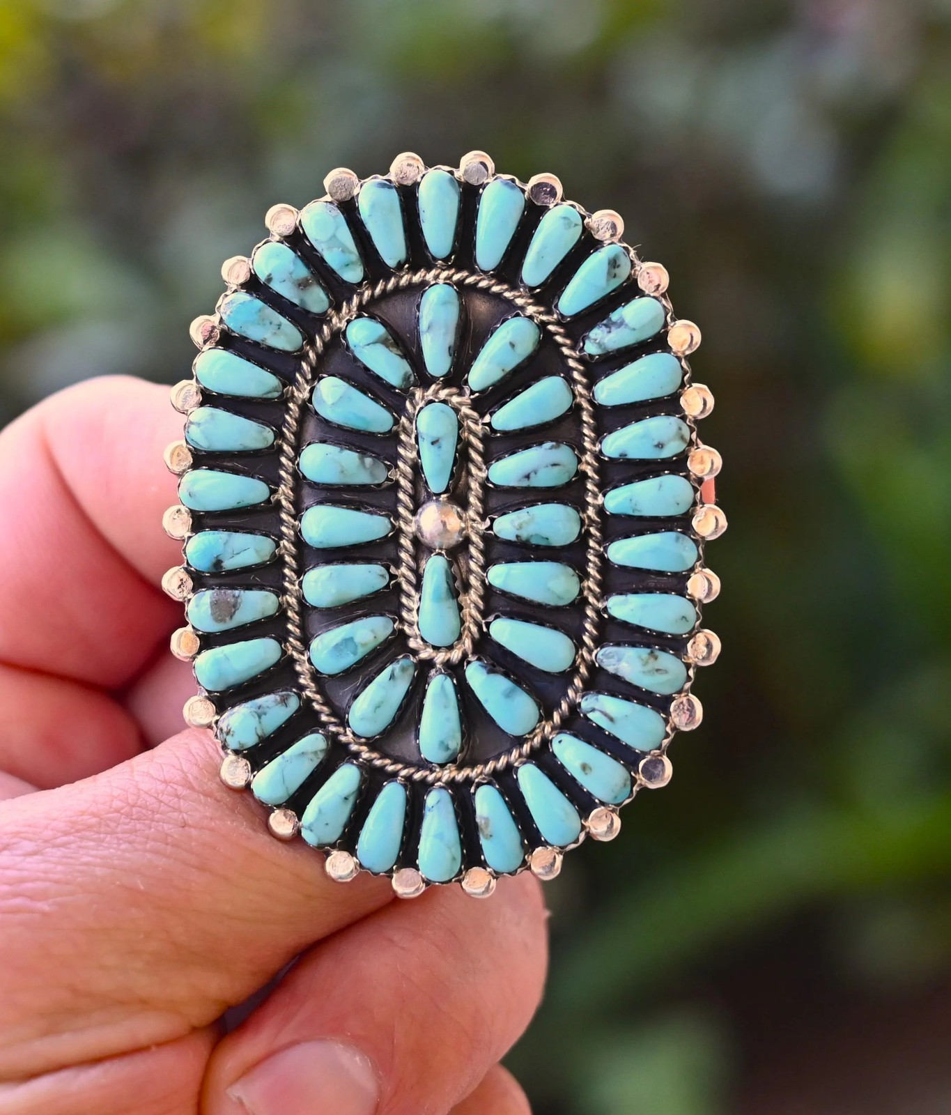 New Huge Navajo Size 8 Ring by Davin Benally Sterling & Blue Turquoise 23 grams