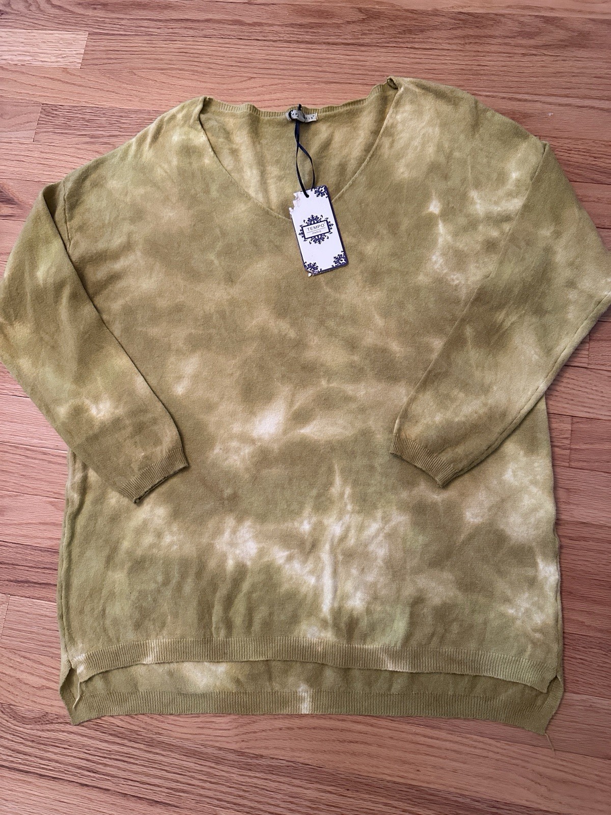 Tempo Paris Boutique Olive Mustard Tie Dye Sweater NWT M/L