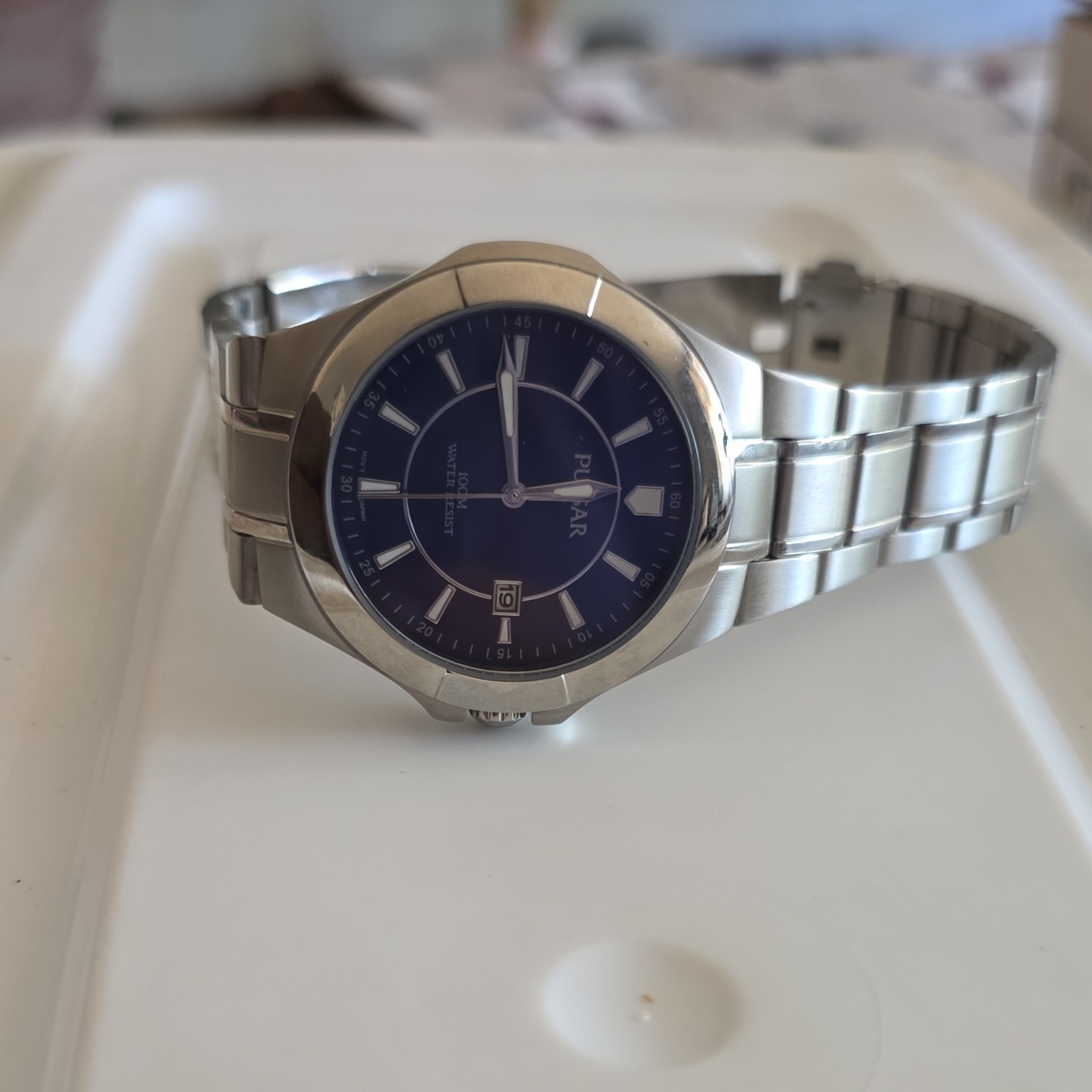 Pulsar Men's Blue Dial Quartz Date 100m Stainless Steel Silver Bracelet Pulsar Men's Blue Dial Quartz Date 100m Stainless Steel Silver Bracelet