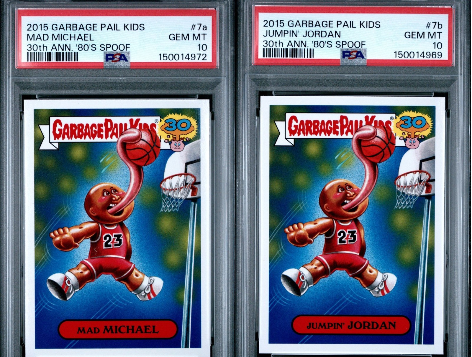 PSA 10 SET- Garbage Pail Kids 30th Anniversary 7a Mad Michael & 7b Jumpin Jordan