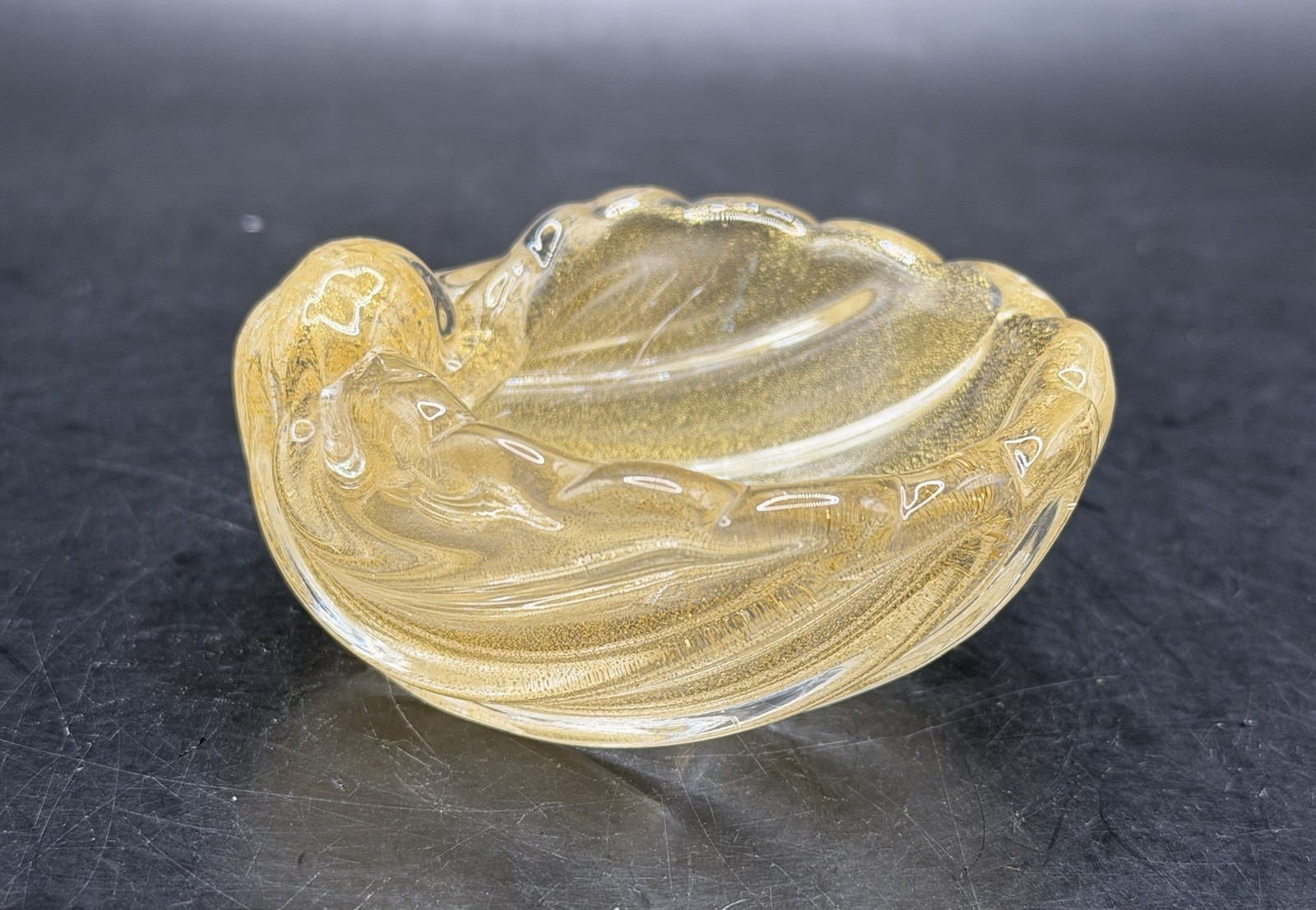 VTG RARE Barovier & Toso Murano Art Glass Gold Small Shell Bowl Salt Cellar VTG RARE Barovier & Toso Murano Art Glass Gold Small Shell Bowl Salt Cellar