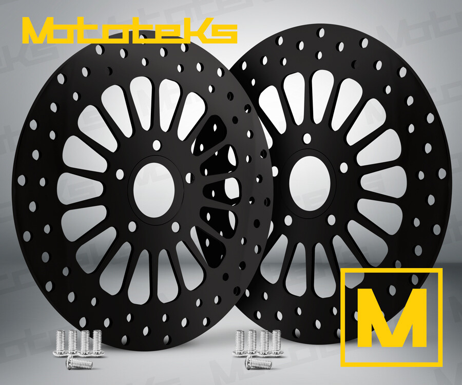 11.8 HARLEY BLACK FRONT ROTOR SET W/ BOLTS FOR TOURING BAGGER MODELS 2008 ABOVE
