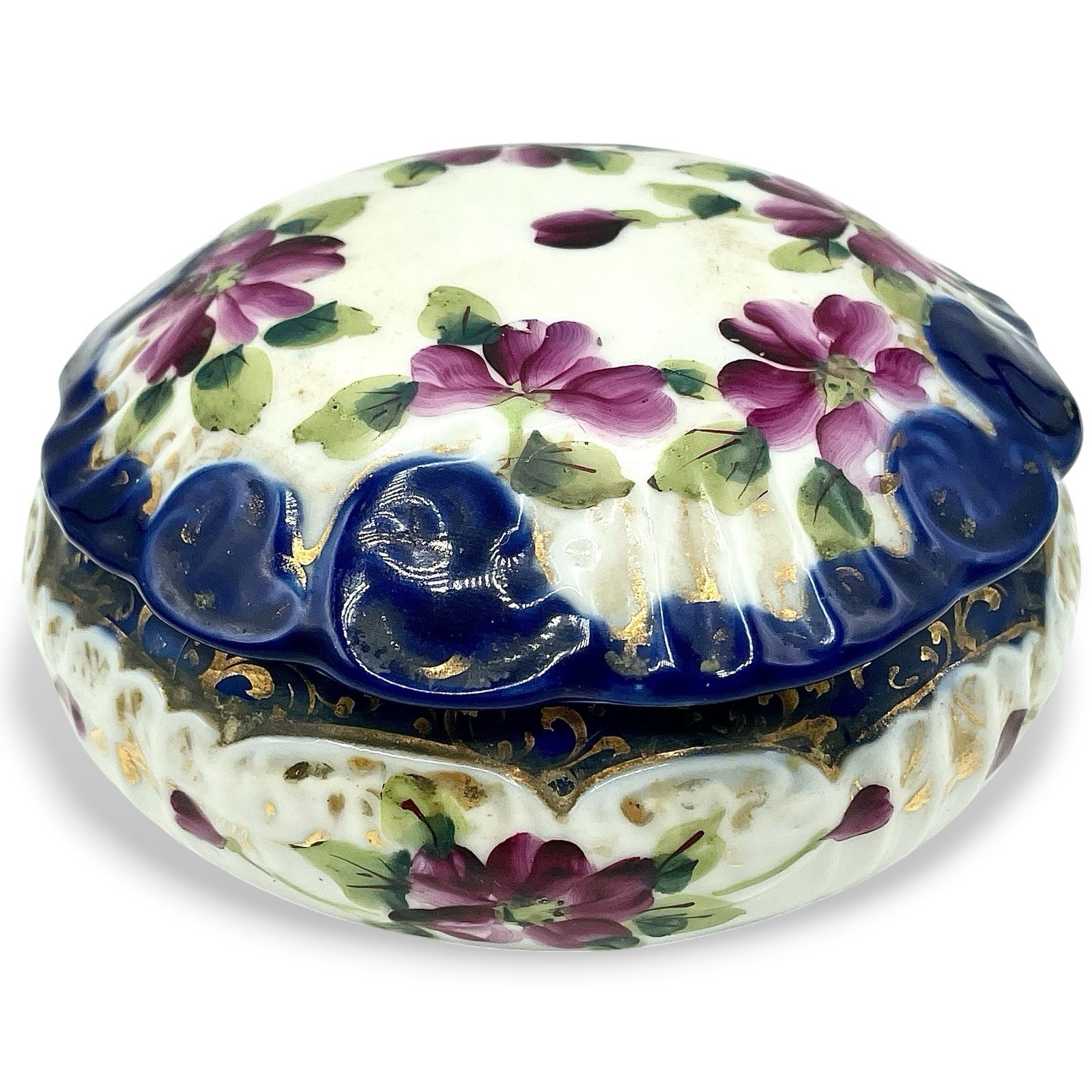 Antique Nippon Hand Painted Porcelain Vanity Trinket Dresser POWDER BOX EUC