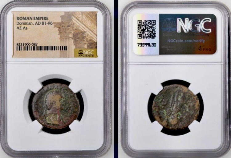 Roman Emperor Domitian 81 AD - 96 AD AE As Genuine NGC Certified Ancient Coin