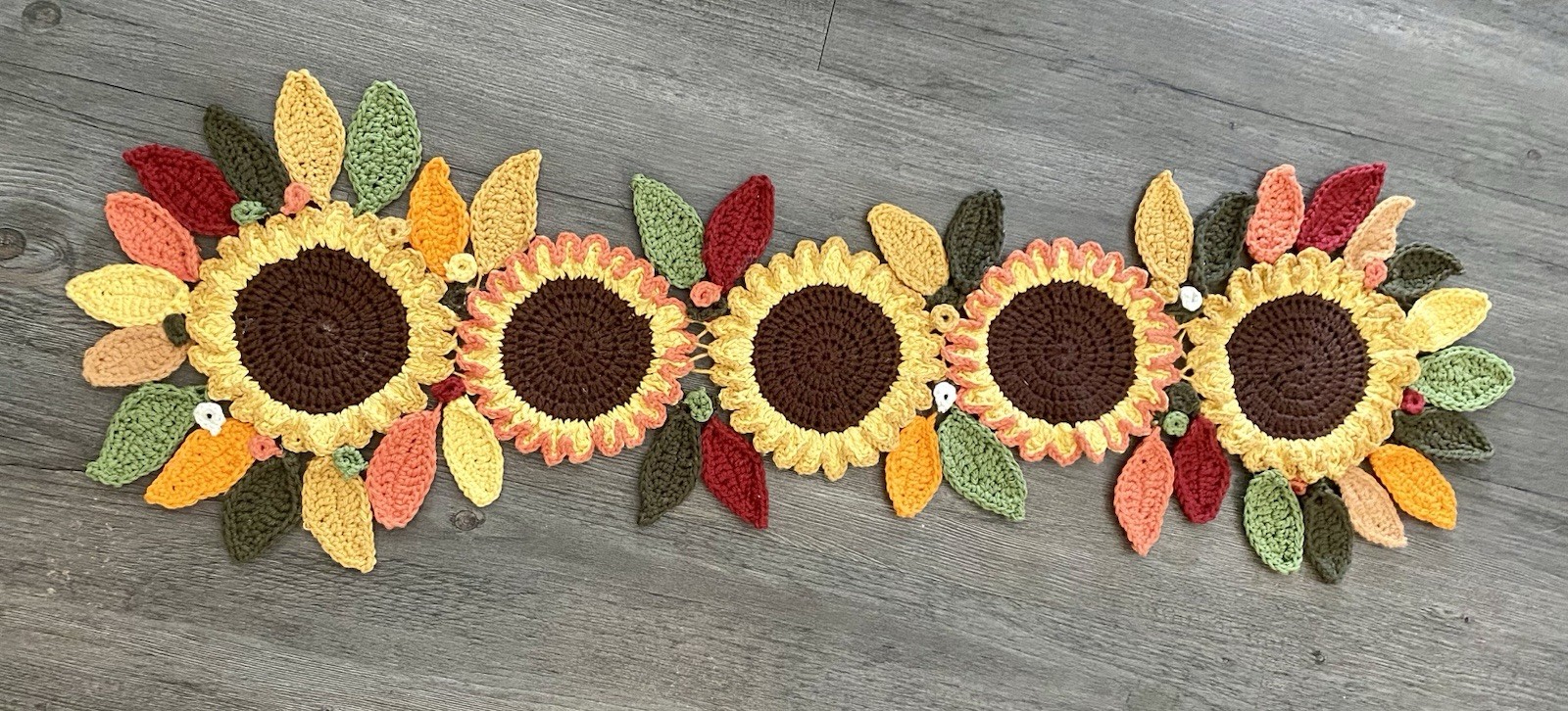 Hand Crocheted Sunflower Table Runner. Summertime 100% Cotton 