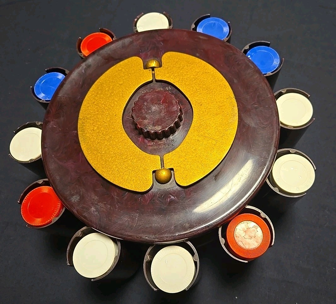 VINTAGE Turnit Mfg Carosel POKER CHIP CADDY HOLDER Game Swirled Bakelite L.A. Ca VINTAGE Turnit Mfg Carosel POKER CHIP CADDY HOLDER Game Swirled Bakelite L.A. Ca