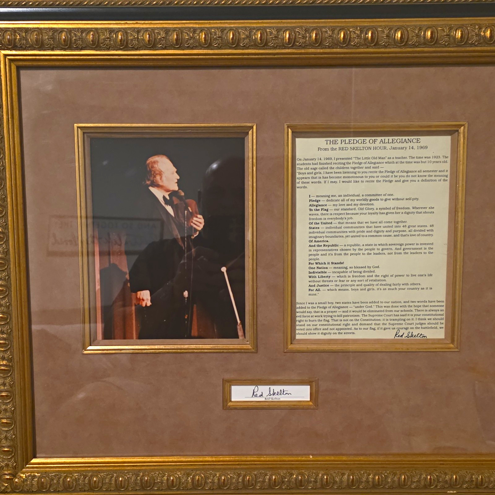 Beautiful Custom-framed Commemorative Red Skelton The Pledge of Allegiance COA Beautiful Custom-framed Commemorative Red Skelton The Pledge of Allegiance COA