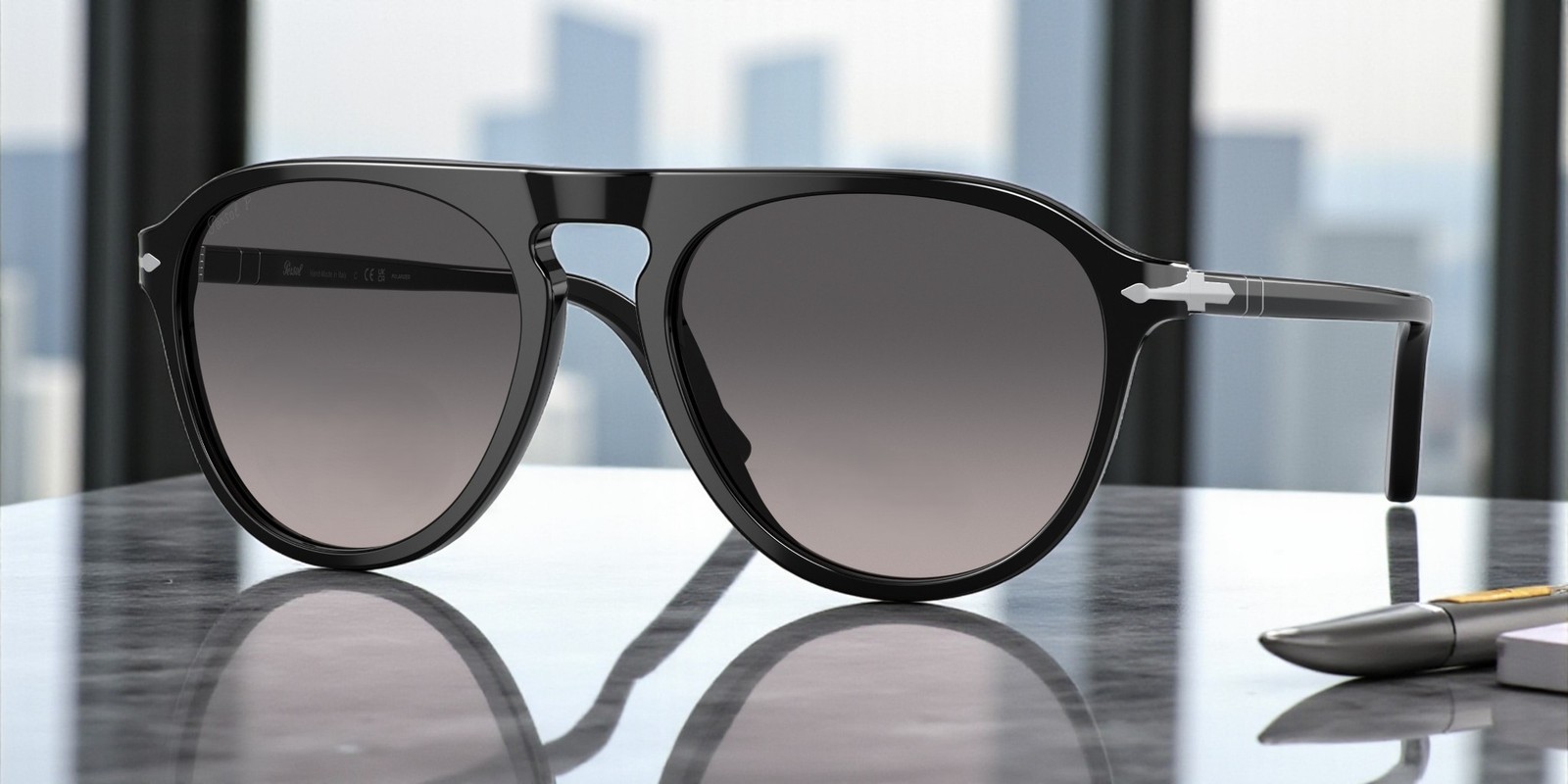 PERSOL PO3302S 95 M3 Black Grey Gradient Polar Polarized 55 mm Unisex Sunglasses