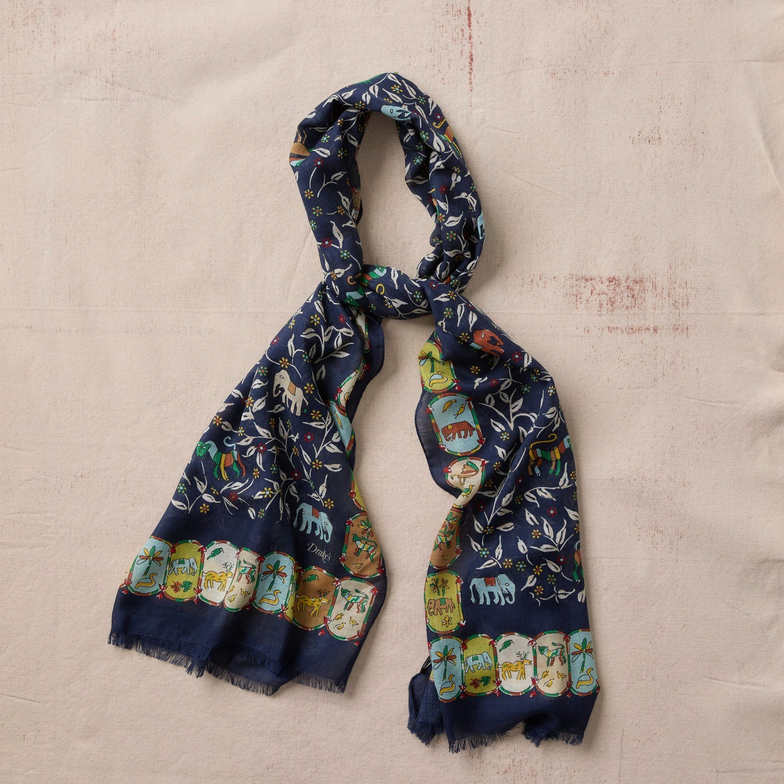 Drake’s Elephants and Flowers Print Wool-Silk / RRP £245 / Brand New