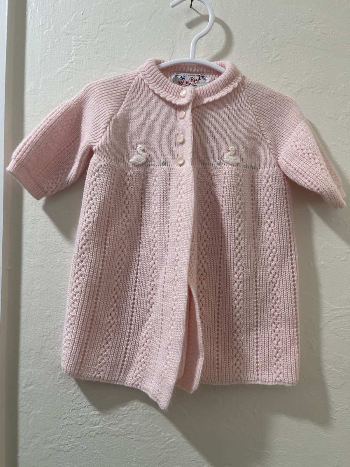 Vintage Bluebird Little Girl Pink Knit Sweater With Swans 3T