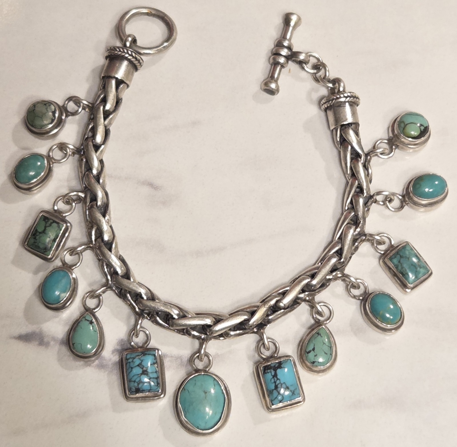 Heavy .925 Sterling Silver W/Turquoise Bracelet 58.4 Grams 7.5Inches Heavy .925 Sterling Silver W/Turquoise Bracelet 58.4 Grams 7.5Inches
